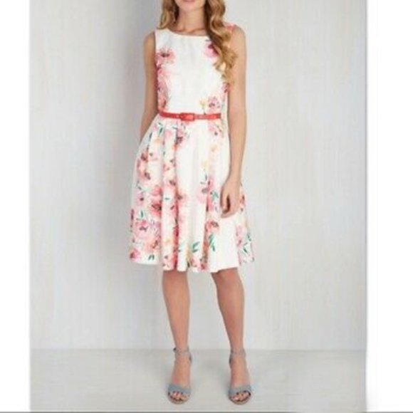 Gorgeous Modcloth L Floral Belted Sleeveless Dress - Picture 3 of 8